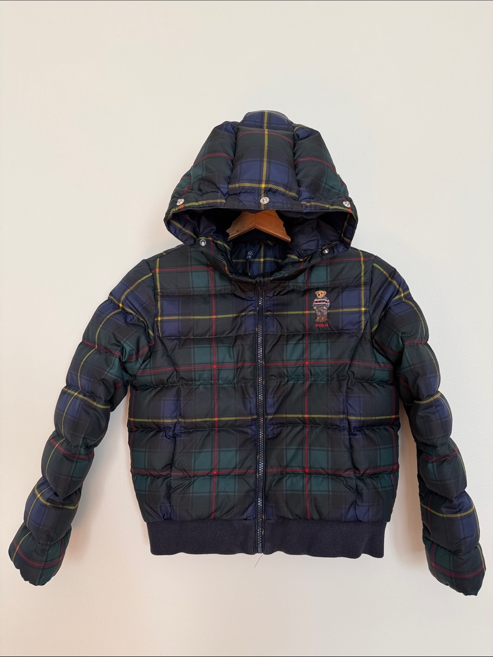 Polo Ralph Lauren Iconic Polo Bear Tartan Plaid Puffer Jacket Coat